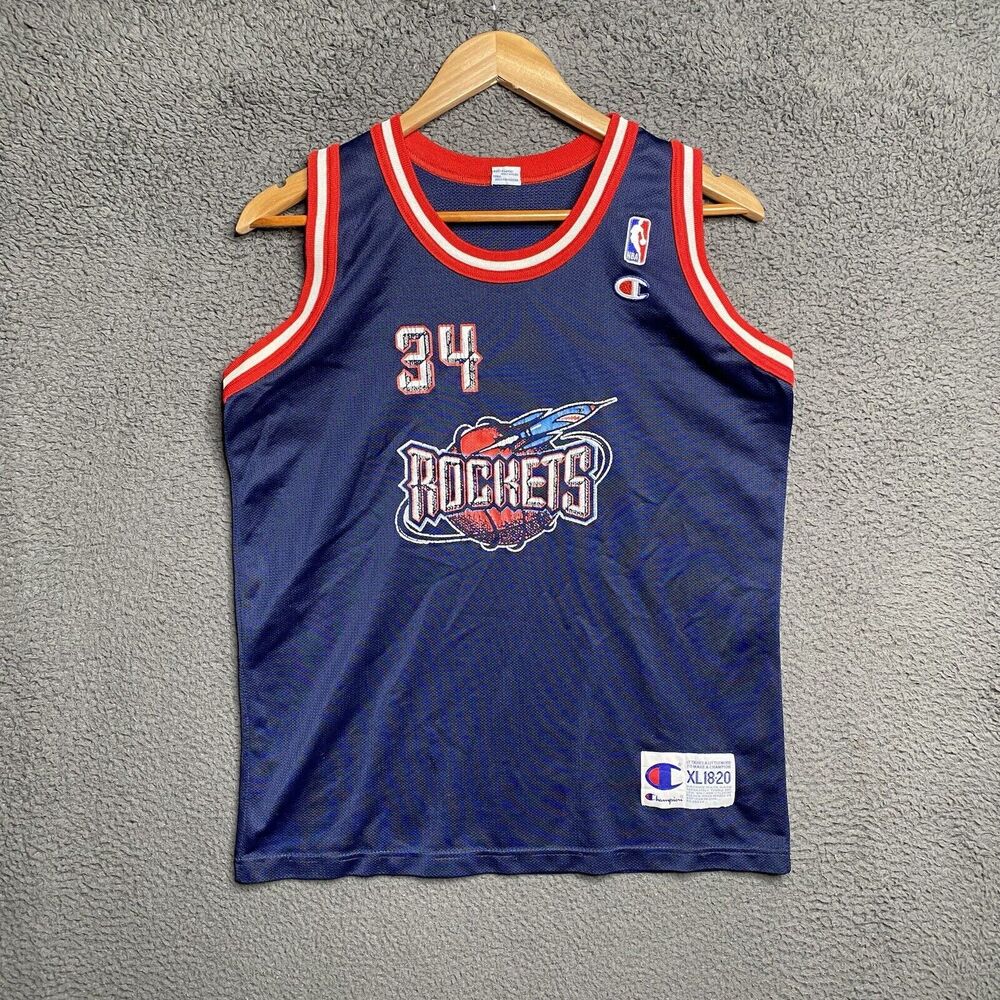 Vintage Champion Houston Rockets Hakeem Olajuwon Jersey Youth XL  (18-20) Blue